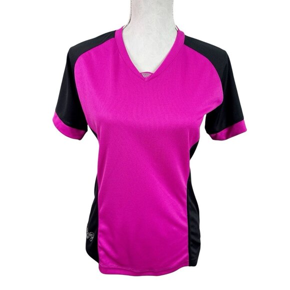 Fly Racing Jersey Women's M Pink Black Textured Lt. Wt. SS Back Pockets EUC - Picture 1 of 12
